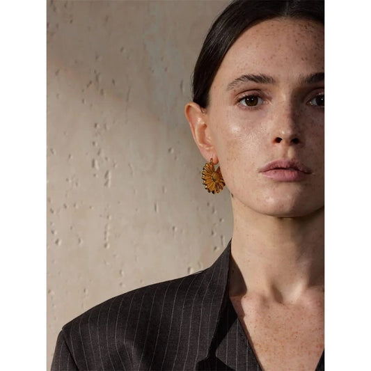 Gold Sunlit Daisy Hoop Earrings