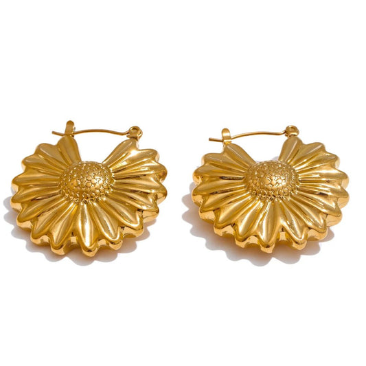 Gold Sunlit Daisy Hoop Earrings