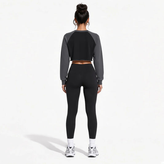 Raw-Hem Color-Block Raglan Crop Sweatshirt — back