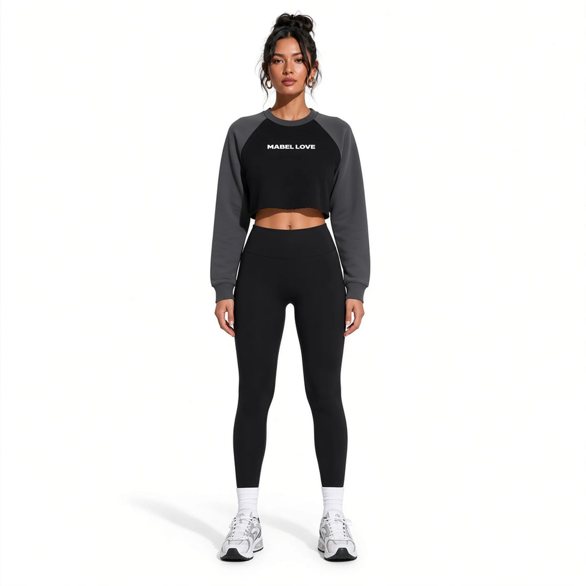 Raw-Hem Color-Block Raglan Crop Sweatshirt — front