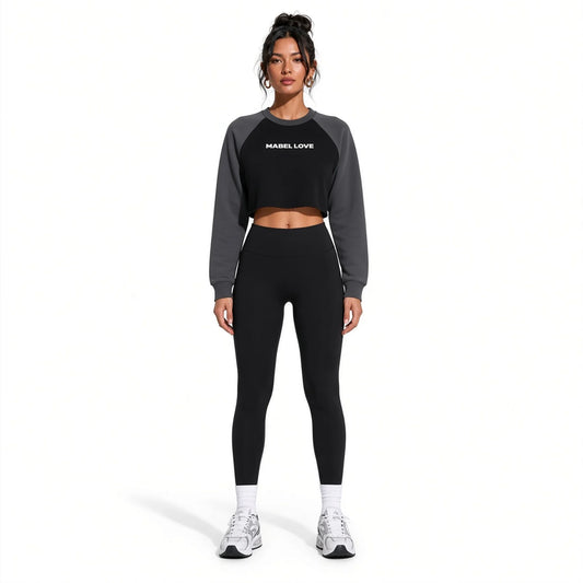 Raw-Hem Color-Block Raglan Crop Sweatshirt — front