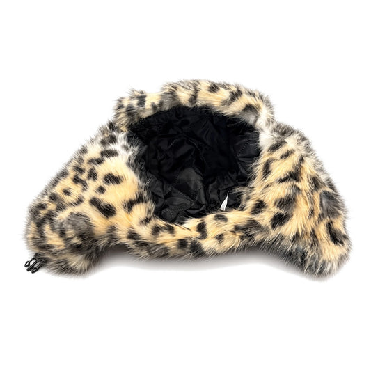 Leopard Plush Trapper Hat — tan leopard front
