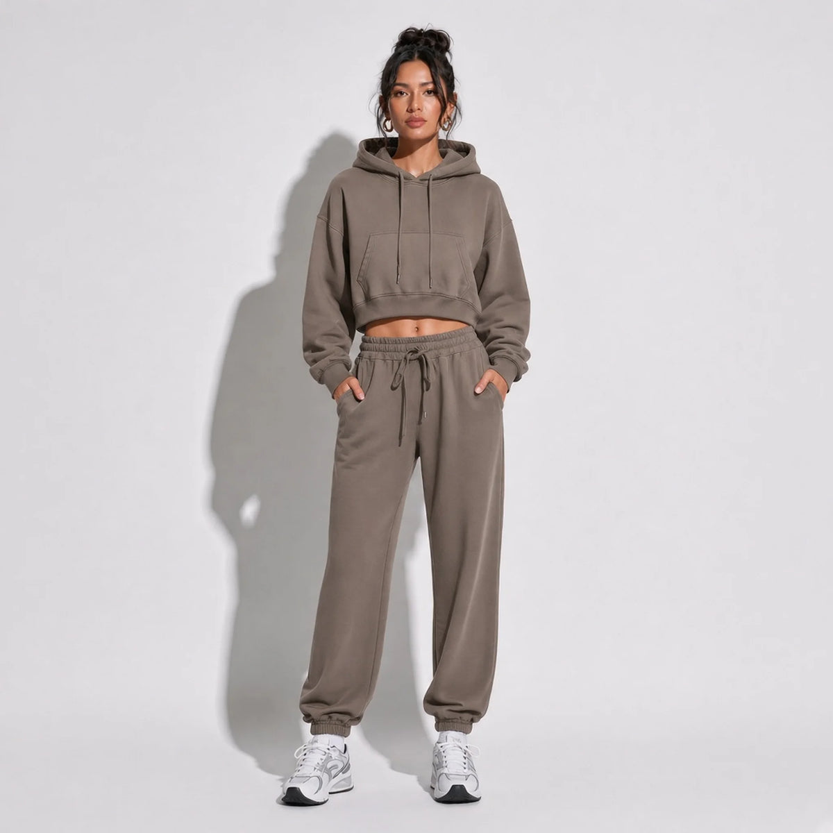 Cropped Hoodie — Taupe front