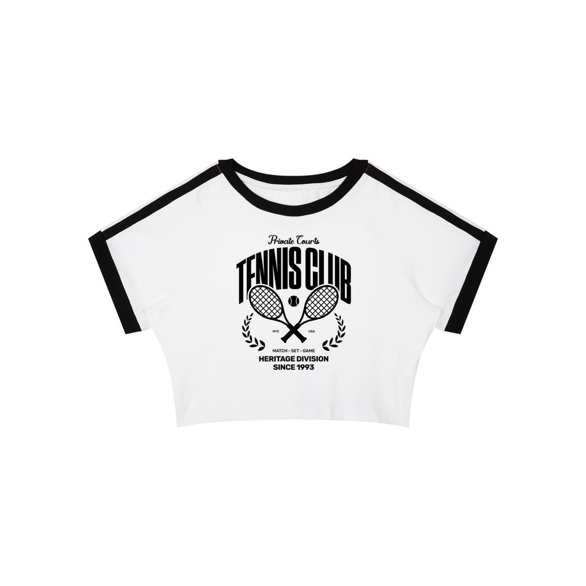 Tennis Court Crop T-Shirt — corrected front ghost image with standard spacing