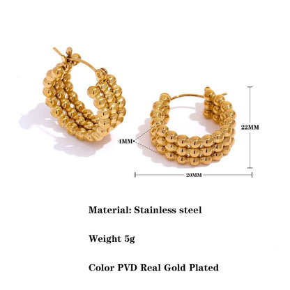 Three Row Gold Hoop Earrings