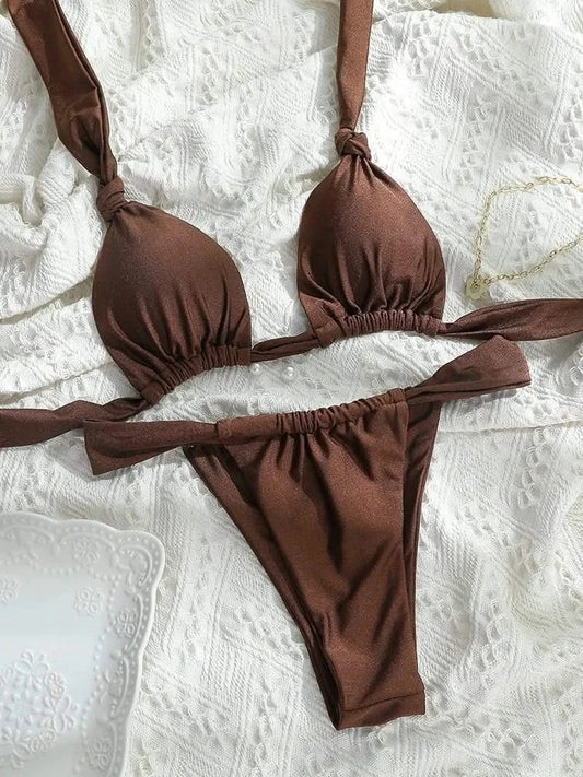 Brown Tiedown Two - Piece Bikini Swimsuit