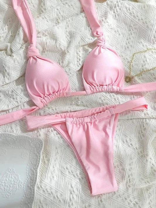 Pink Tiedown Two - Piece Bikini Swimsuit