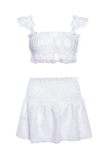 Trendy White Crop Top & Pleated Skirt Set