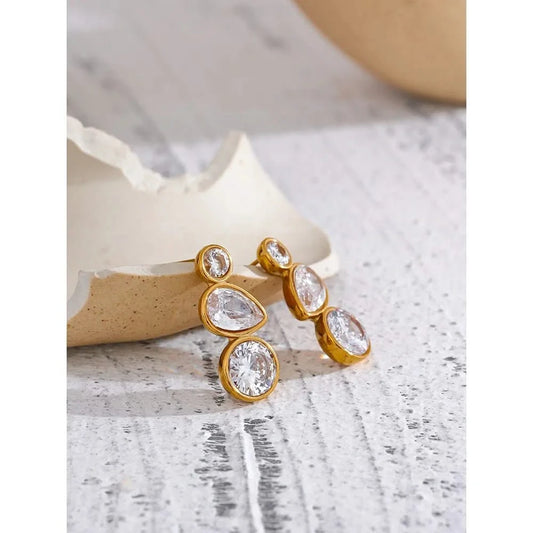 Triple Crystal Gold Drop Earrings