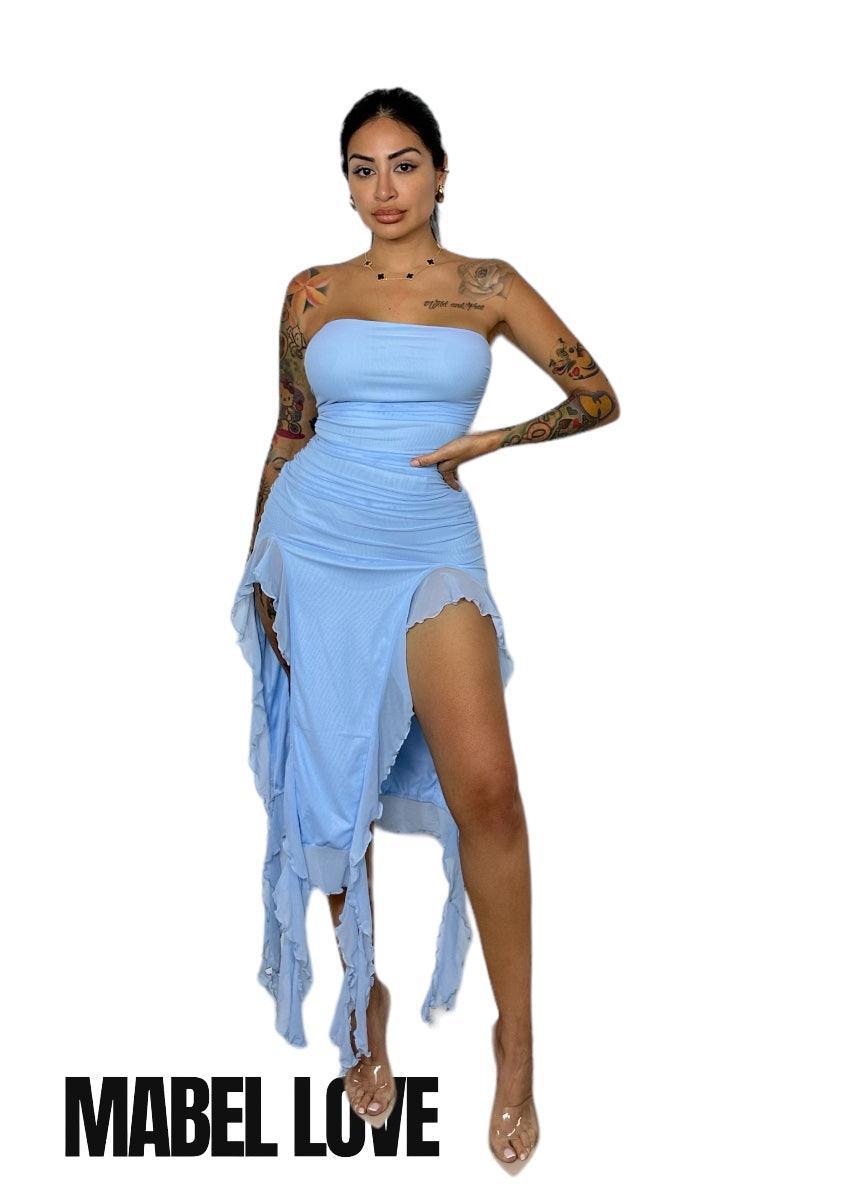 TUBE RUCHED SLIT MIDI DRESS - Dresses | Mabel Love Co TUBE RUCHED SLIT MIDI DRESS - Dresses | Mabel Love Co
