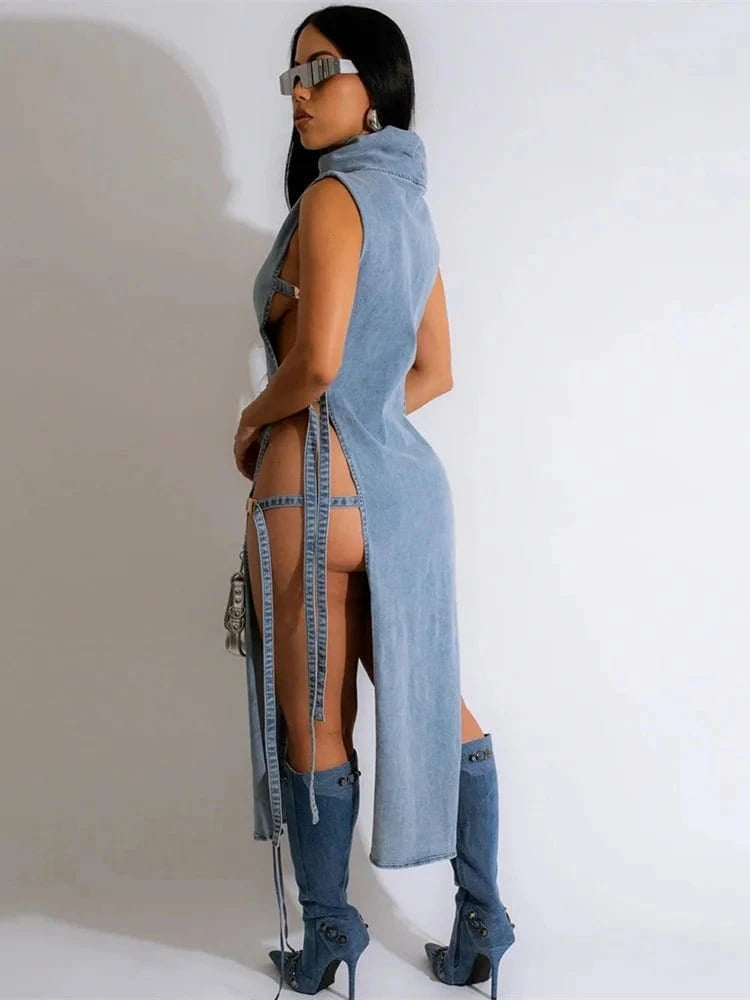 Turtleneck Denim Dress