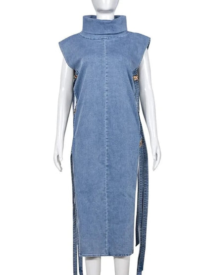 Turtleneck Denim Dress Trendy High-Slit Tunic | Mabel Love Co. Turtleneck Denim Dress Trendy High-Slit Tunic | Mabel Love Co.