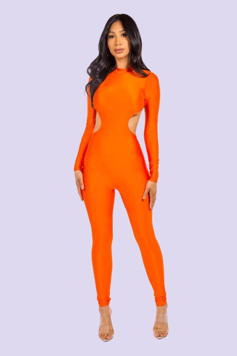 Cut Out Backless Shiny Catsuit, [product type]