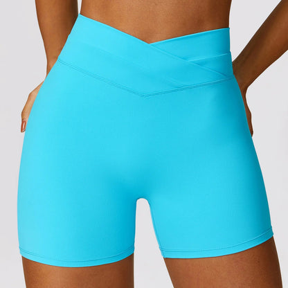 V - Waisted Yoga Shorts - Lake Blue