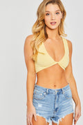Knit Solid Front Twist Crop Top, [product type]