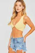 Knit Solid Front Twist Crop Top, [product type]