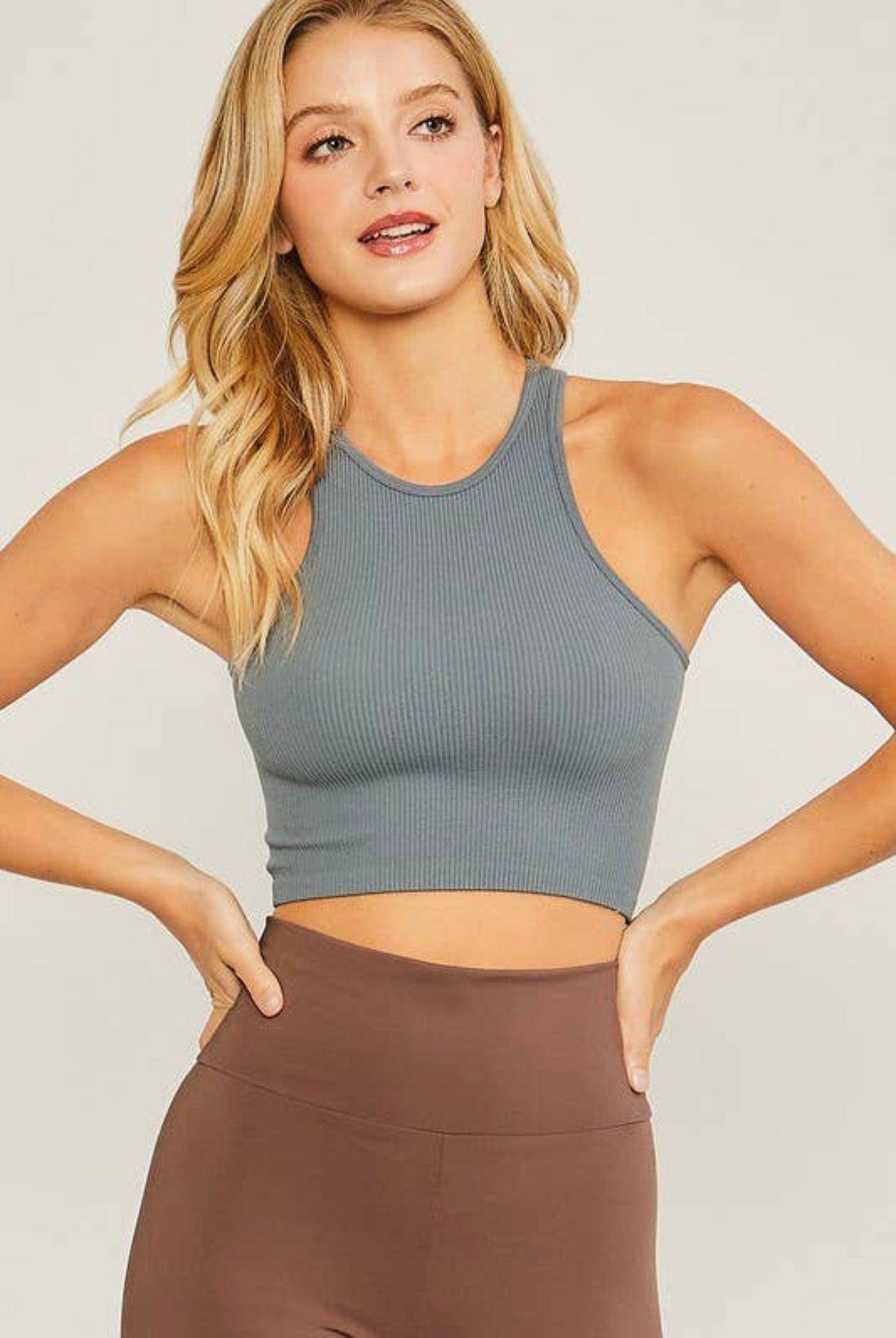 Knit Solid Cropped Seamless Tank Top, [product type]