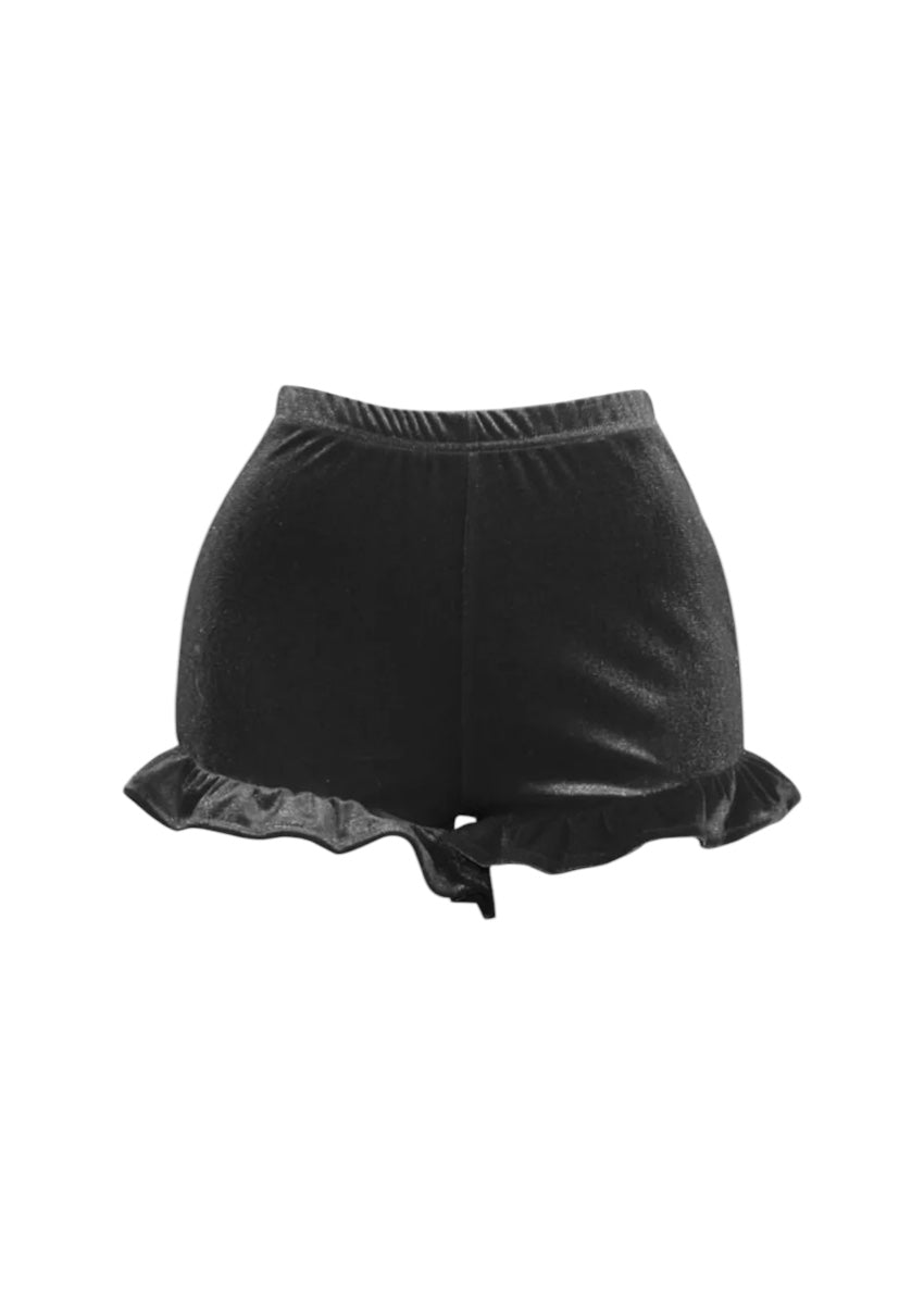 Velvet Ruffled Hem Shorts