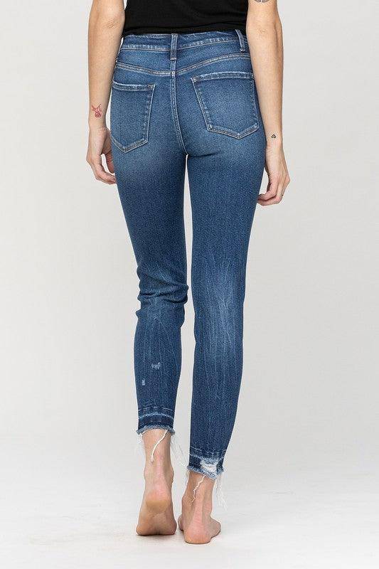 HIGH RISE RELEASED DISTRESSED HEM CROP SKINNY, [product type]