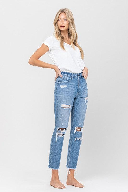 Woman wearing her Distressed Mom Jeans