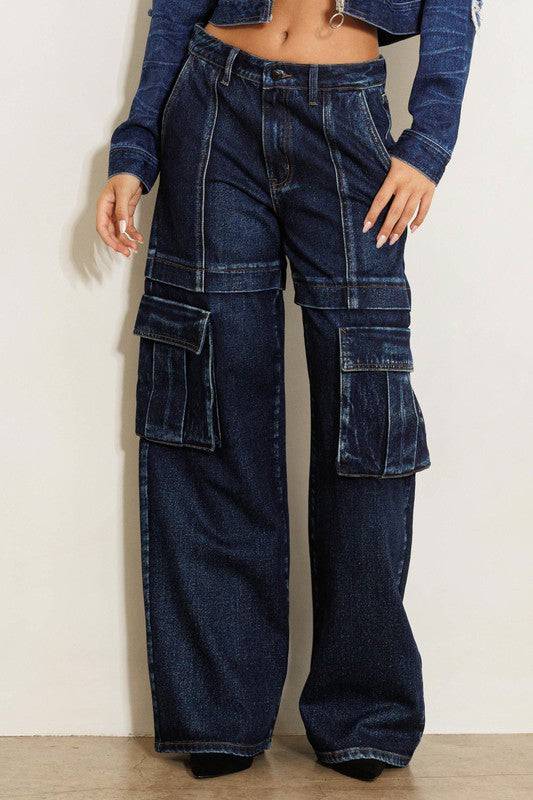 Cargo Pocket Wide Jeans, 