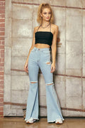 High-Waisted Flare with Distress Detail, 