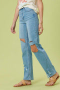 High Rise Distressed Wide Leg Jeans, [product type]
