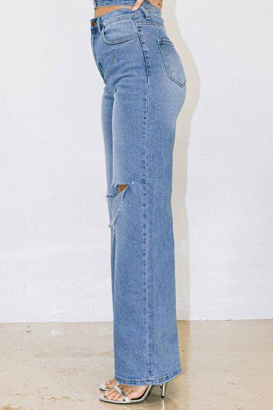 Distressed Wide Fit Jeans, 