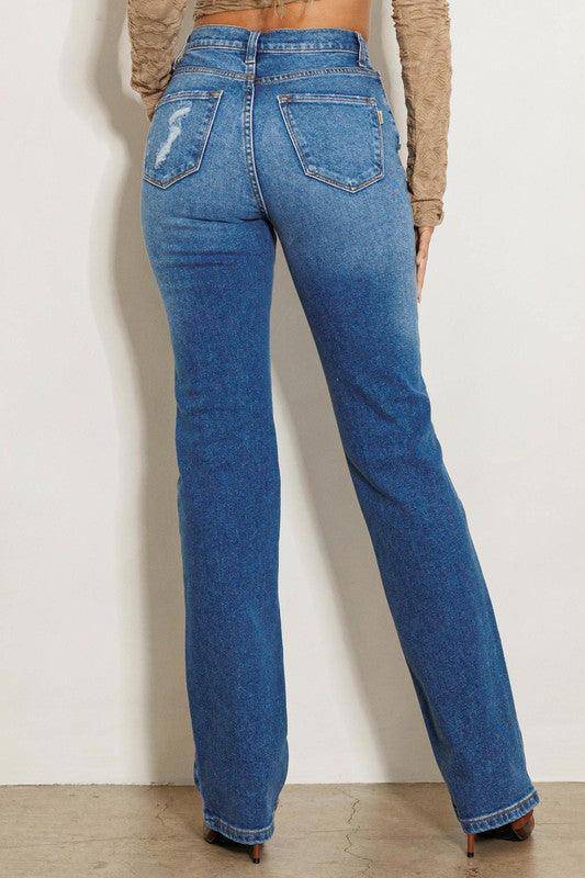 HIGH RISE SUBTLE DISTRESSED STRAIGHT JEANS, 