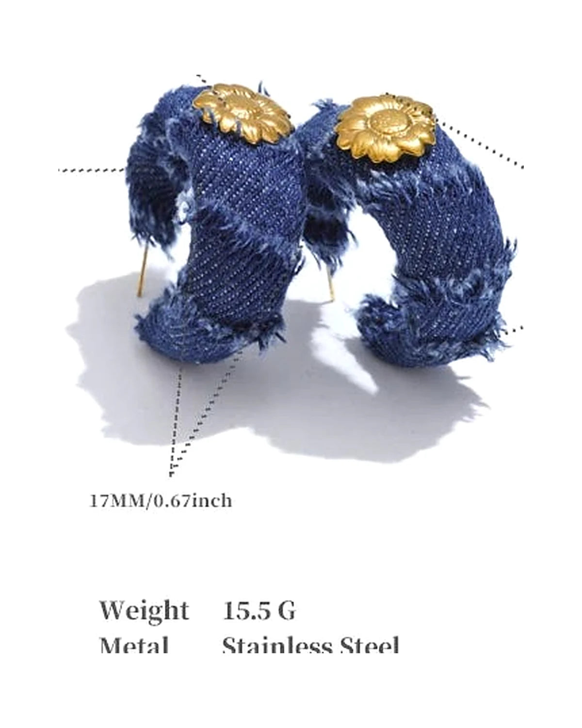 Blue Denim Flower Earrings - Trendy Steel Style — view 1