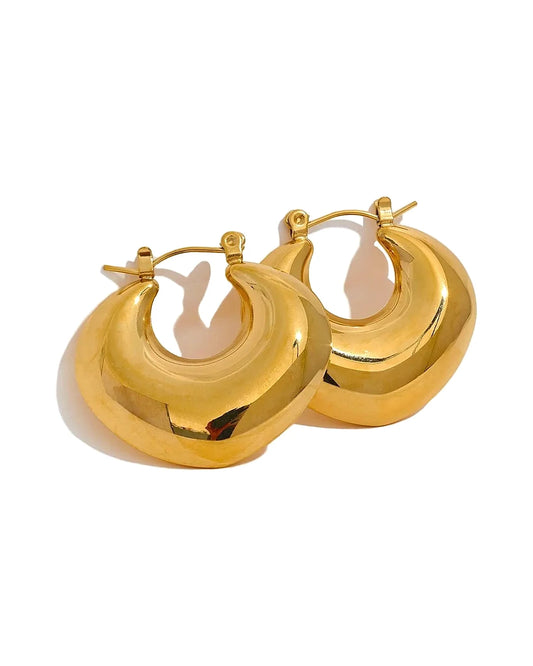 Golden Stainless Steel Hoop Earrings - Trendy Statement Jewelry — gold view 1