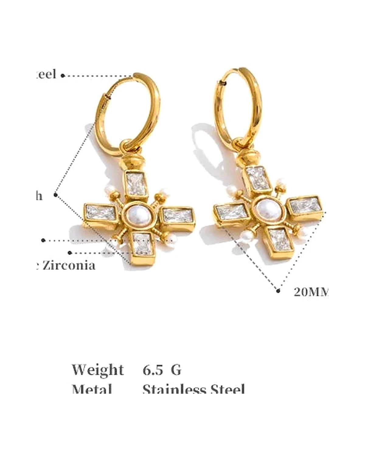 Zirconia Cross Hoop Earrings - Golden daily-wear chic — view 1
