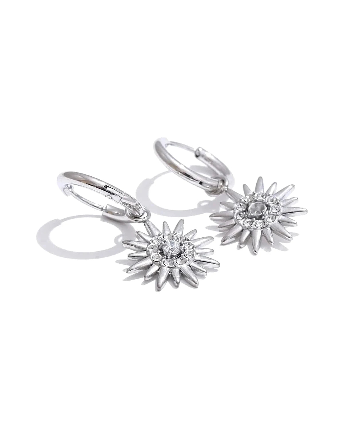 Sun Drop Hoop Earrings - Exquisite Zirconia Sparkle — silver view 1