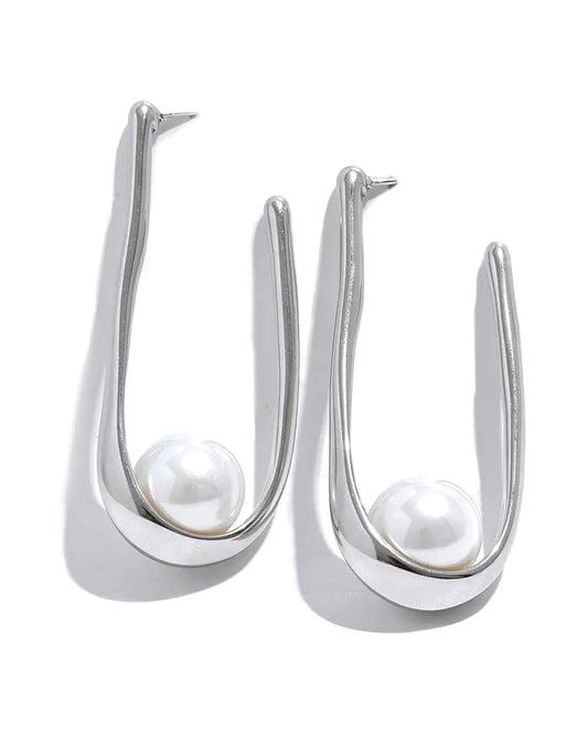 Utopia Pearls Hoop Earrings — silver view 1