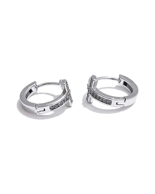 Mini CZ Cross Hoop Earrings - Daily Chic Stainless — view 1
