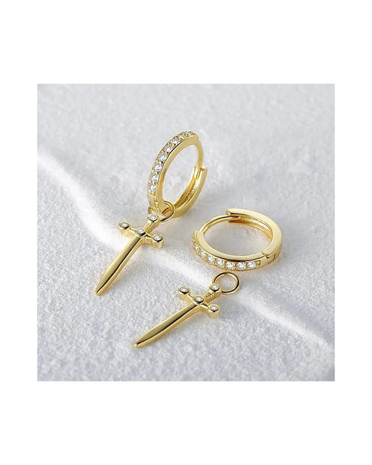 Cross Dagger Hoop Earrings — view 1