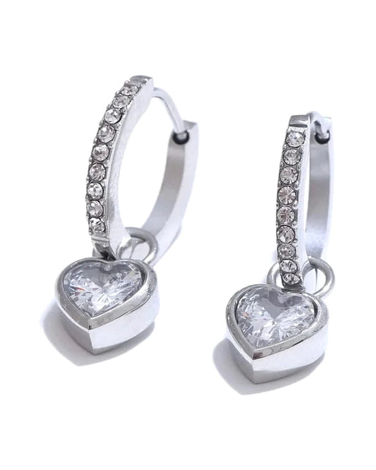 Love Drop Earrings – Elegant Heart Hoop Earrings — silver view 1