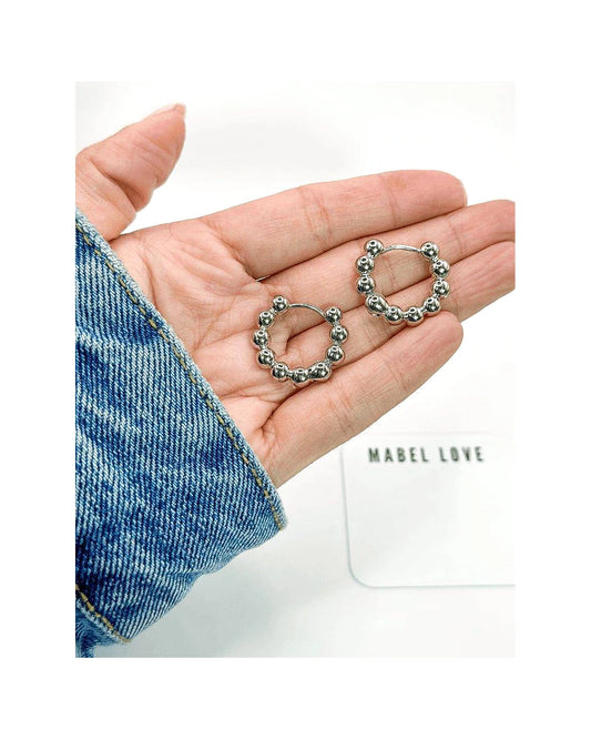Silver Beaded Hoop Earrings — view 1