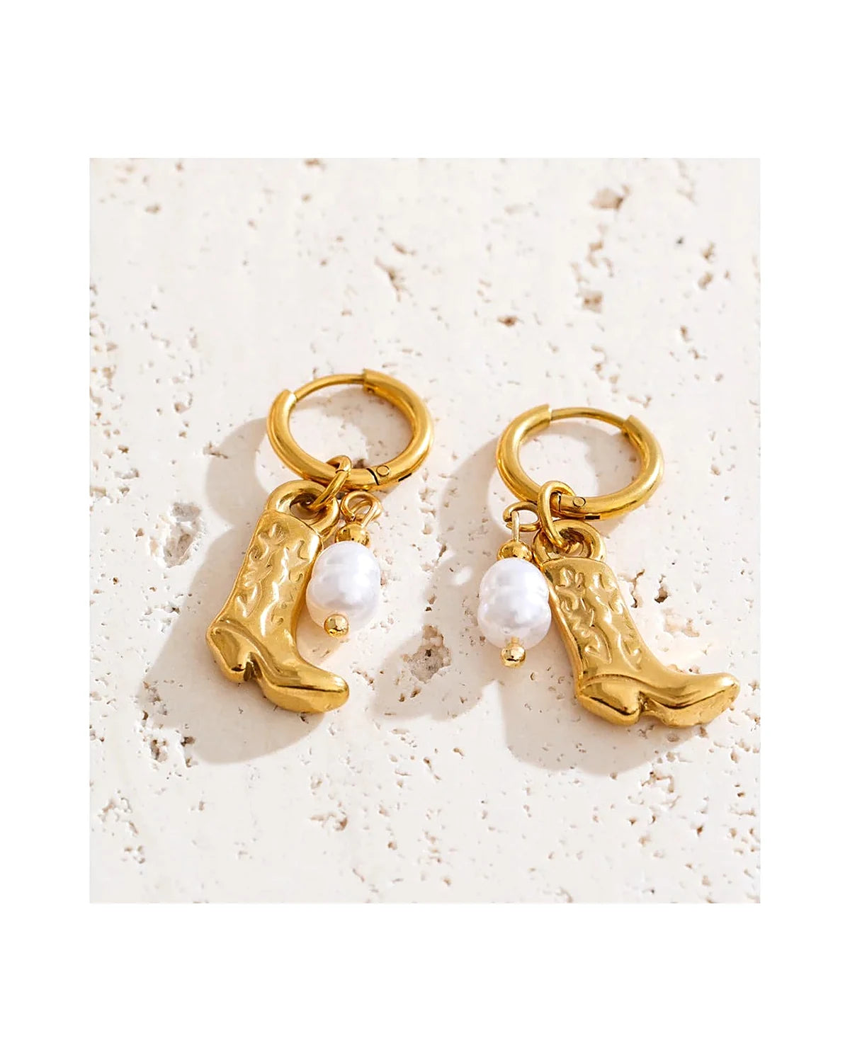 Cowgirl Pearl Gold-color Hoop Earrings — gold view 1