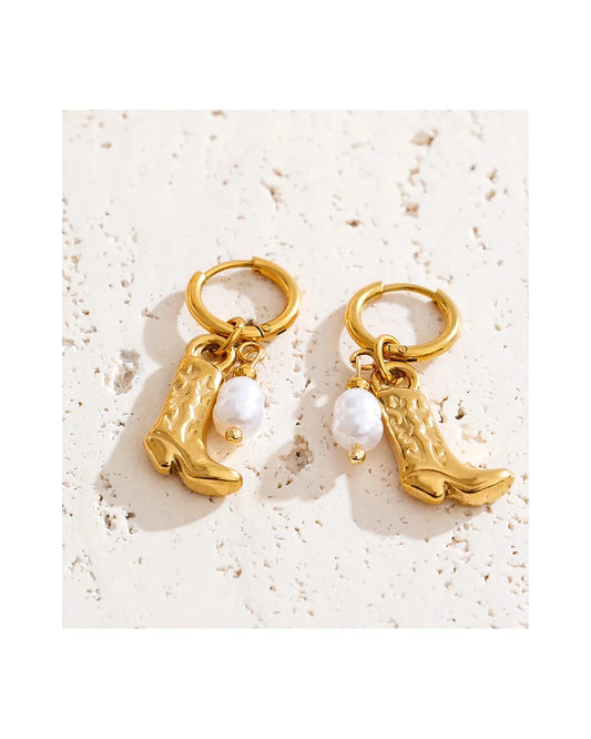 Cowgirl Pearl Gold-color Hoop Earrings — gold view 1