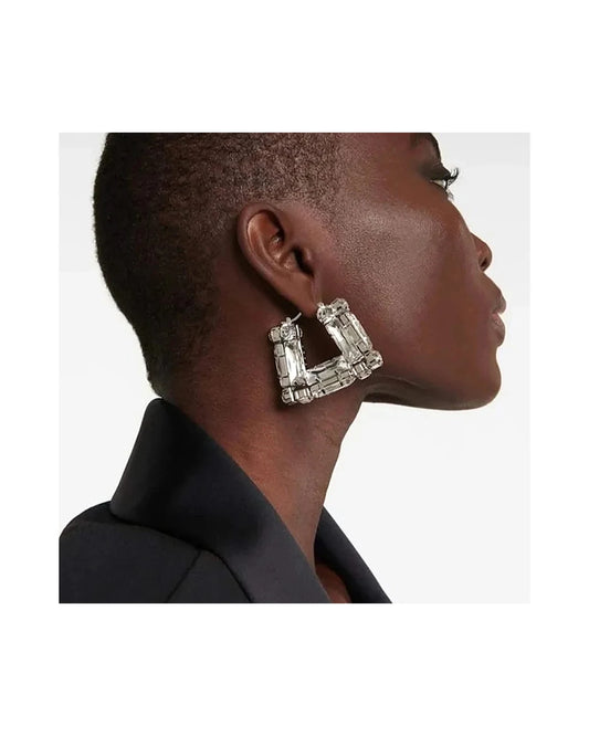 Large Rhinestone Square Hoop Earrings — worn 1
