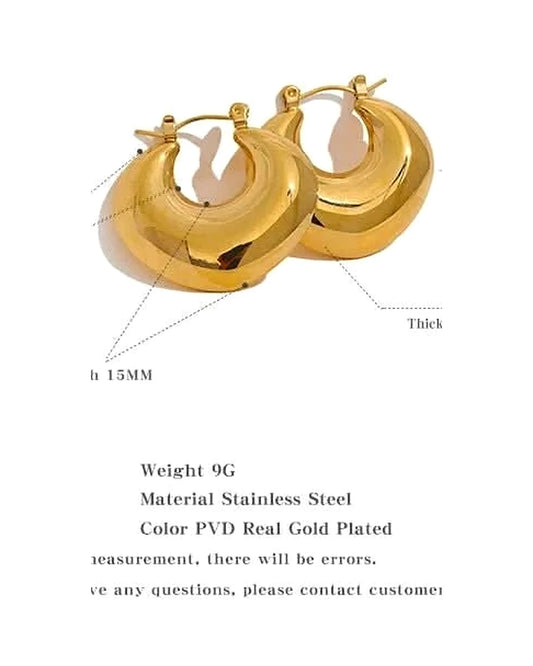 Golden Stainless Steel Hoop Earrings - Trendy Statement Jewelry — gold view 2
