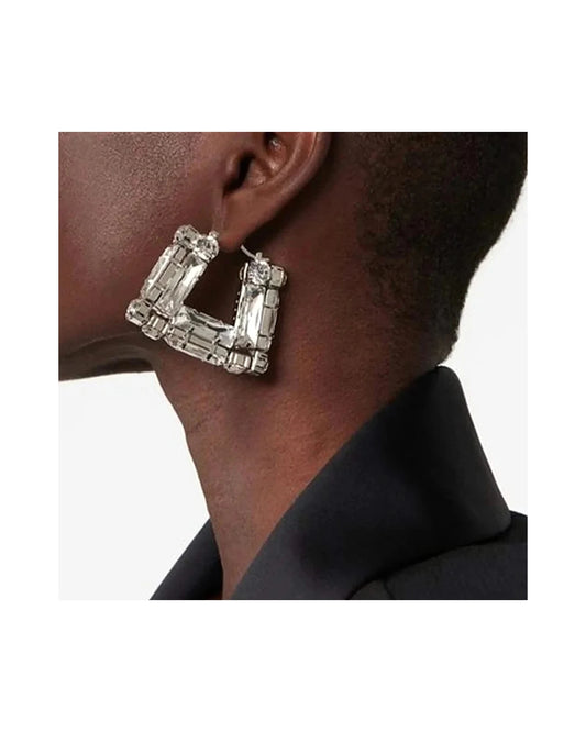 Large Rhinestone Square Hoop Earrings — worn 2