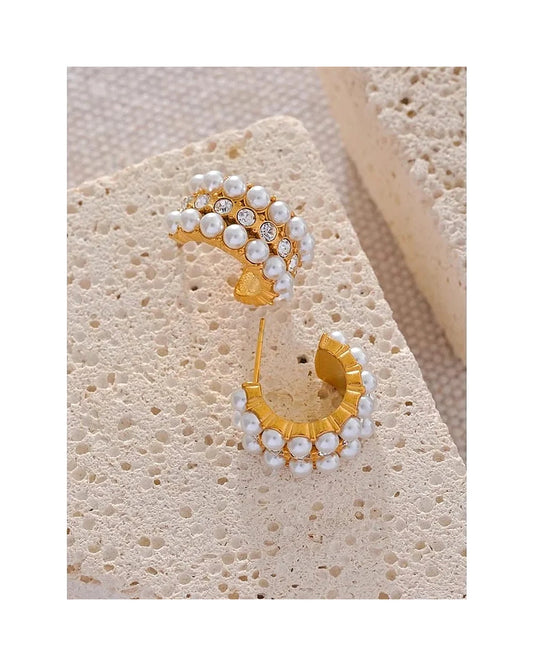 Ornate Pearls Hoop Earrings — gold view 2