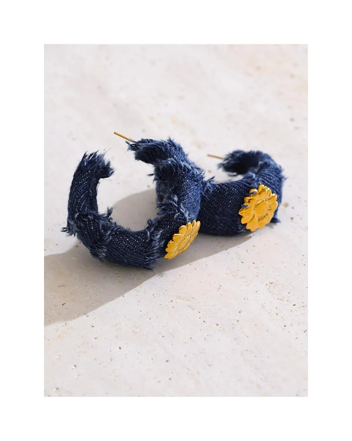 Blue Denim Flower Earrings - Trendy Steel Style — view 2