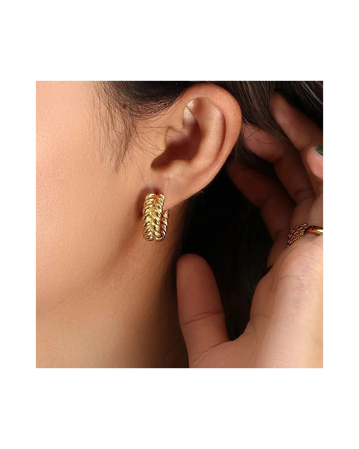 Luxury 18K Gold Funky Hoop Earrings — gold view 3