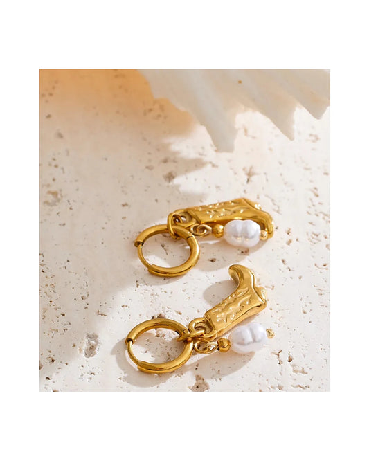 Cowgirl Pearl Gold-color Hoop Earrings — gold view 3