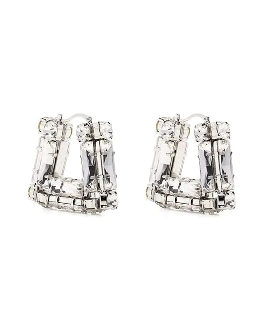 Large Rhinestone Square Hoop Earrings — silver view 3