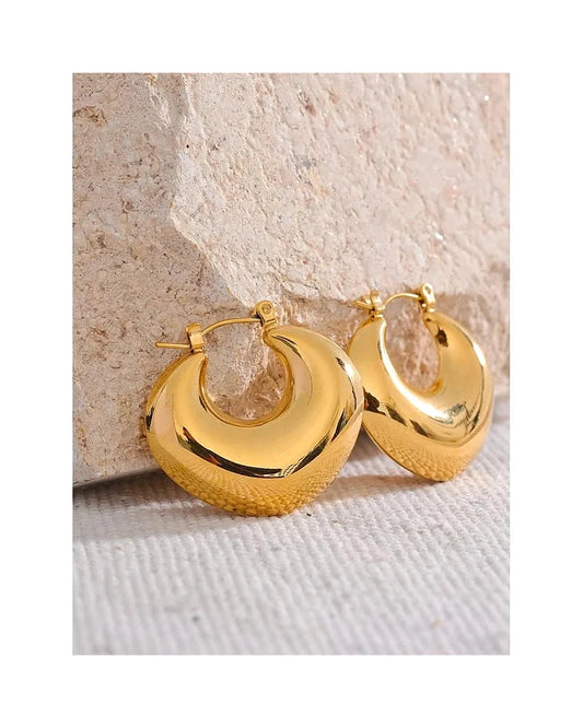 Golden Stainless Steel Hoop Earrings - Trendy Statement Jewelry — gold view 3