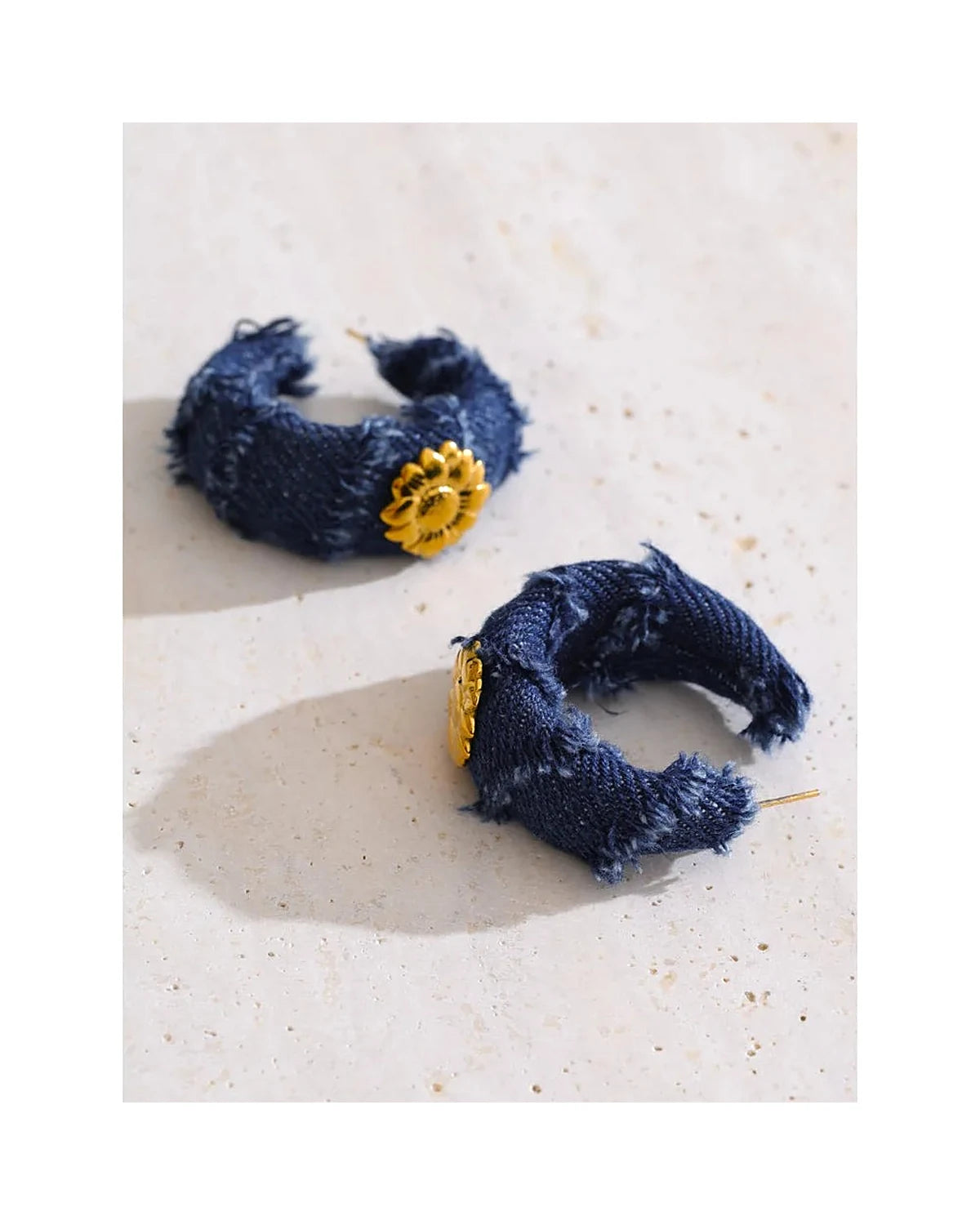 Blue Denim Flower Earrings - Trendy Steel Style — view 3